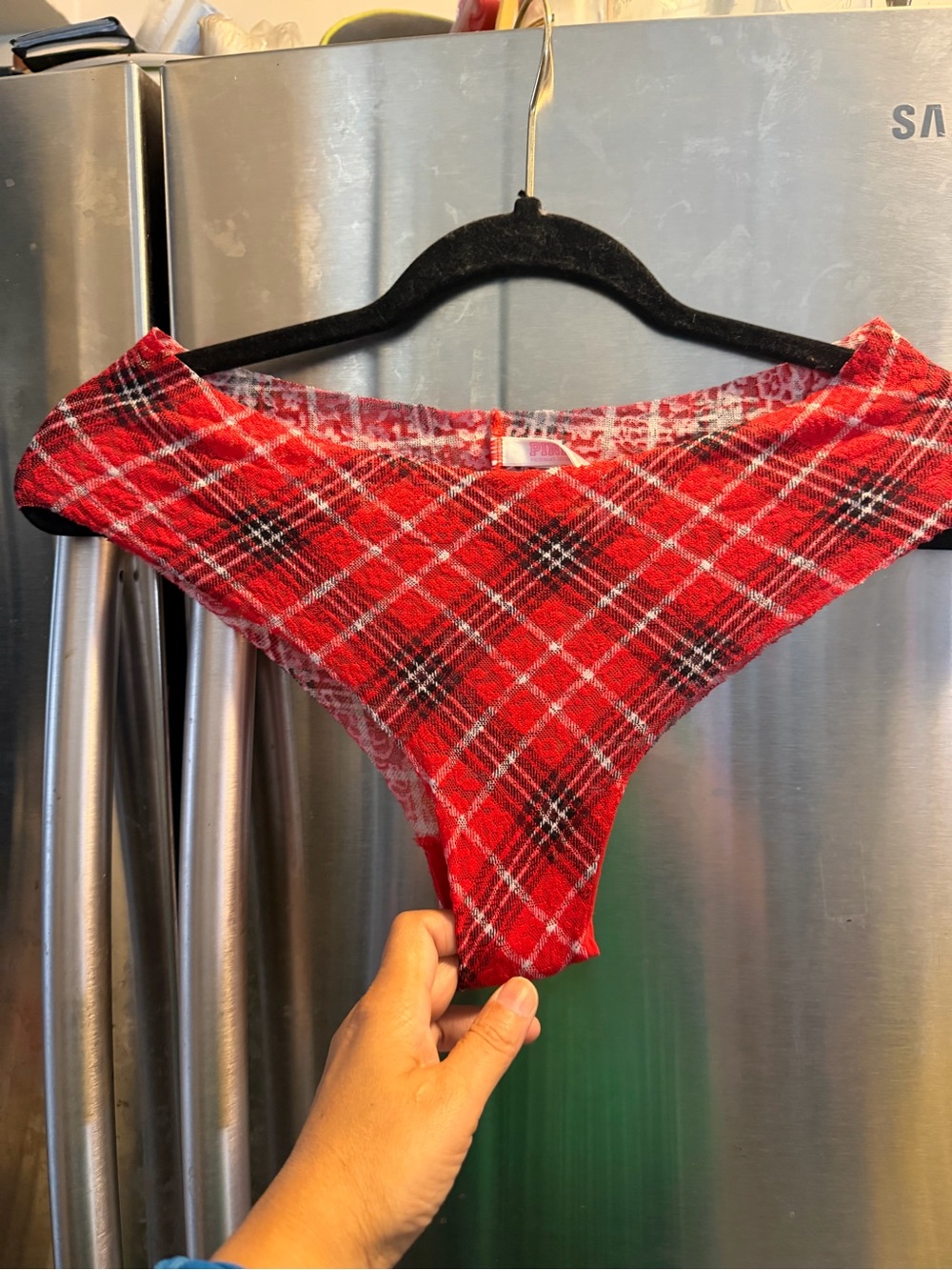 PINK Victoria's Secret Red Plaid Thong Panty